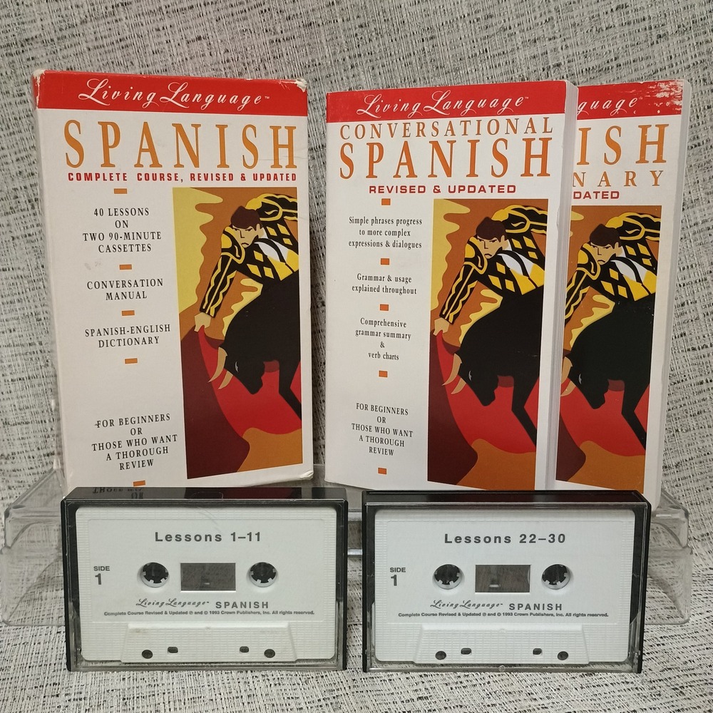 Living Language Spanish Complete Course 2 Cassettes Manual Dictionary 1993 Set
